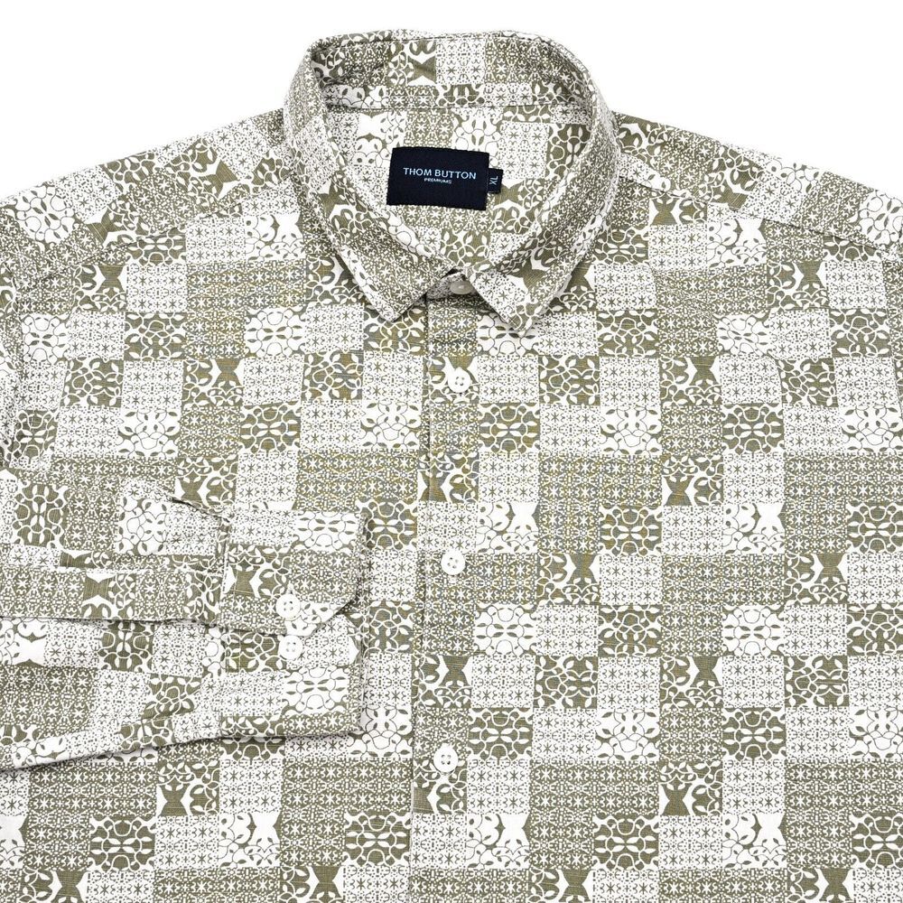 Thomas Button Premiums Shirt Mens‎ XL Long Sleeve Floral Geometric Button Up